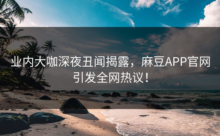 业内大咖深夜丑闻揭露，麻豆APP官网引发全网热议！